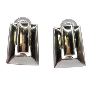Earrings Monet Geometric Mid Century Modern Design Clip On Silver Tone SKU 3110
